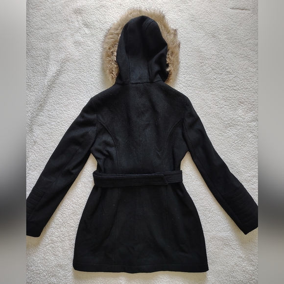 Laundry by Design Women's Medium Belted Wool Blend Coat w/ Faux Fur Hood Trim - Picture 10 of 15